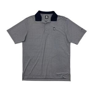 FootJoy Polo Shirt Mens M Medium Navy White Striped Embroidered Logo Golf